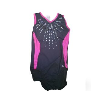 Decathlon gymnastics leotard black pink with sewn sequins 10 yr old 134-142 cm